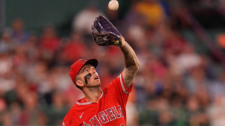 Sep 8, 2026; Boston, Massachusetts, USA; Los Angeles Angels shortstop Zach Neto (9) makes the out against the Boston Red Sox in the second inning at Fenway Park. Mandatory Credit: David Butler II-Imagn Images
