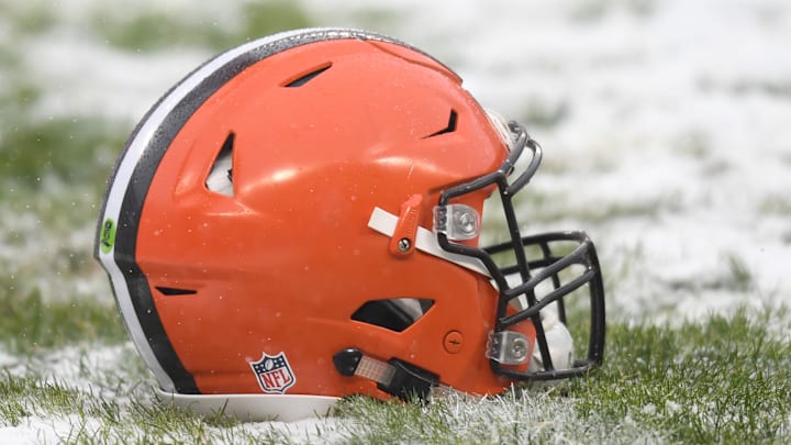 Dec 24, 2017; Chicago, IL, USA; A general view of a Cleveland Browns helmet prior to a game against the Chicago Bears at Soldier Field. The Bears won 20-3. Mandatory Credit: Patrick Gorski-Imagn Images