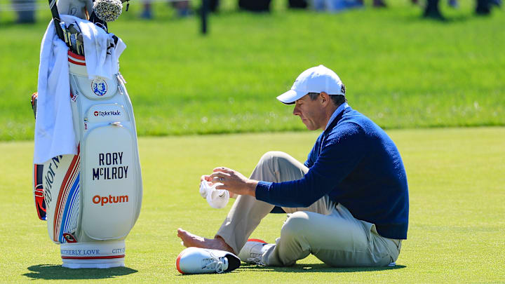 Rory McIlroy cut a PGA practice round short Tuesday due to a blister on his right foot.