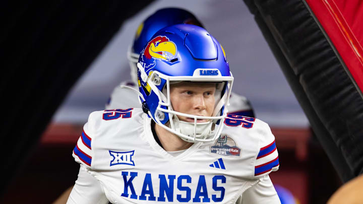 Damon Greaves during No. 19 Kansas's 49–36 win over UNLV in the Guaranteed Rate Bowl on Dec. 26, 2023.