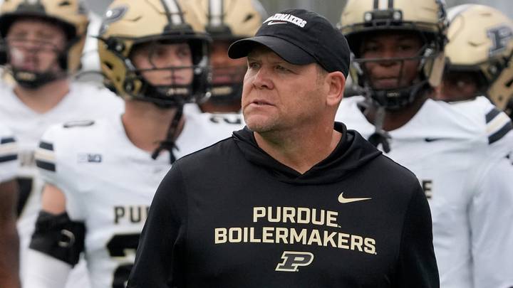 Purdue Boilermakers head coach Barry Odom takes the field. Purdue Boilermakers head coach Barry Odom takes the field.