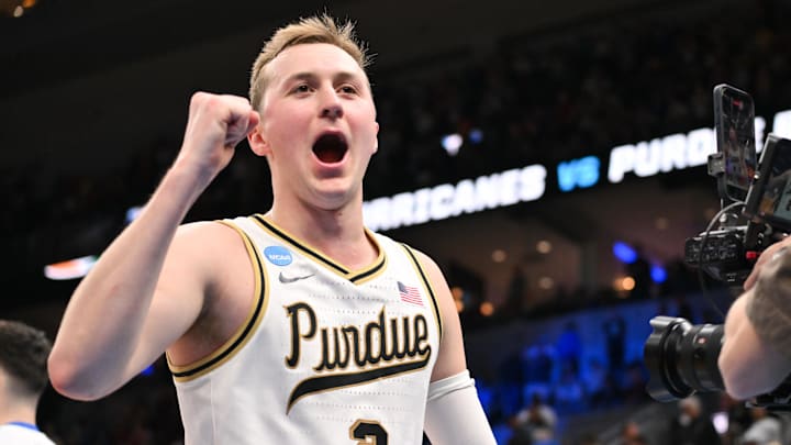 Purdue Boilermakers guard Fletcher Loyer (2) celebrates after the game.