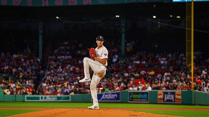 Sep 11, 2024; Boston, Massachusetts, USA; Boston Red Sox starting pitcher Nick Pivetta (37) throws a pitch against the Baltimore Orioles in the first inning at Fenway Park. Mandatory Credit: David Butler II-Imagn Images