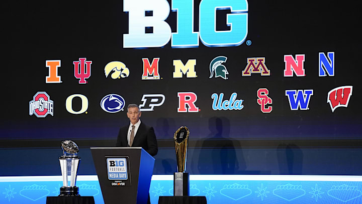 Jul 22, 2025; Las Vegas, NV, USA; Big Ten commissioner Tony Petitti speaks to the media during the Big Ten NCAA college football media days at Mandalay Bay Resort. 