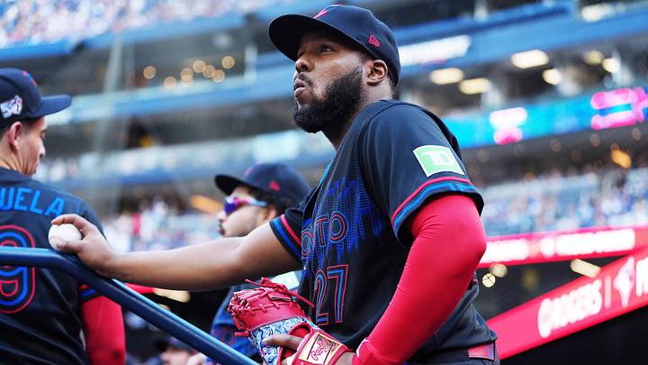 Toronto Blue Jays first baseman Vladimir Guerrero Jr. waits to take to the field. Toronto Blue Jays first baseman Vladimir Guerrero Jr. waits to take to the field.