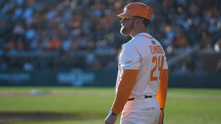 Tennessee baseball coach Josh Elander during an NCAA college baseball game against Nicholls on Feb. 13, 2026, in Knoxville, Tennessee.