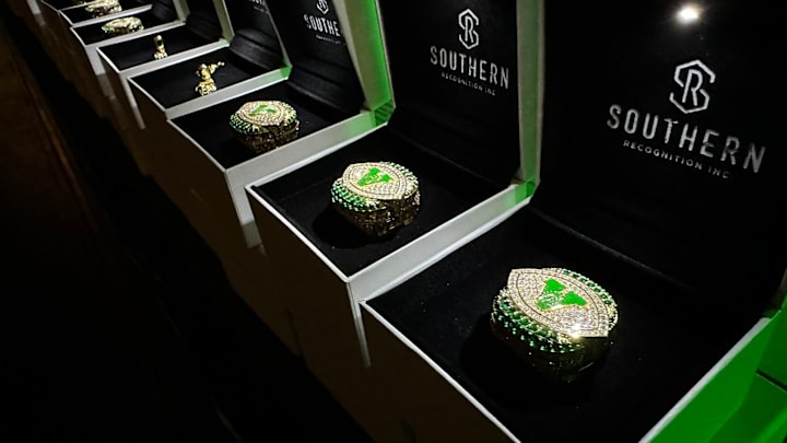 The Venice Indians football 2024 7A state championship rings 