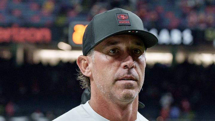 San Francisco 49ers head coach Kyle Shanahan leaves the field