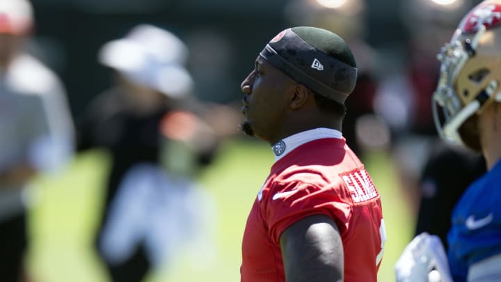 Jun 5, 2024; Santa Clara, CA, USA; San Francisco 49ers wide receiver Deebo Samuel (1) participate in a mandatory minicamp at the team’s headquarters. Mandatory Credit: D. Ross Cameron-USA TODAY Sports