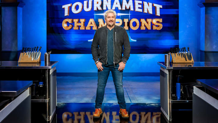 Host Guy Fieri on set, as seen on Tournament of Champions, Season 2. Photo courtesy Anders Krusberg, Food Network