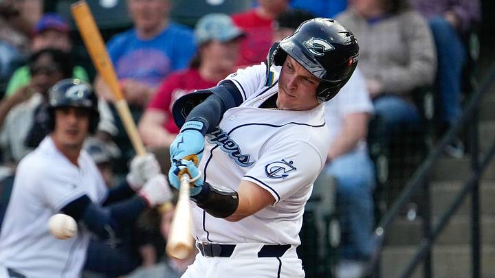 Columbus Clippers Cooper Ingle (2) hits the ball during the home opener against the Indianapolis Indians at Huntington Park on Tuesday, March 31, 2026 in Columbus, Ohio. Columbus Clippers Cooper Ingle (2) hits the ball during the home opener against the Indianapolis Indians at Huntington Park on Tuesday, March 31, 2026 in Columbus, Ohio.