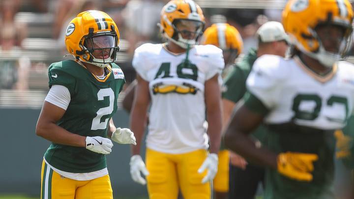Green Bay Packers cornerback Brandon Cisse (2) returns to the huddle after finishing a rep during practice on Tuesday, Aug. 4, 2026, at Ray Nitschke Field in Ashwaubenon, Wisconsin. 
Tork Mason/USA TODAY NETWORK-Wisconsin