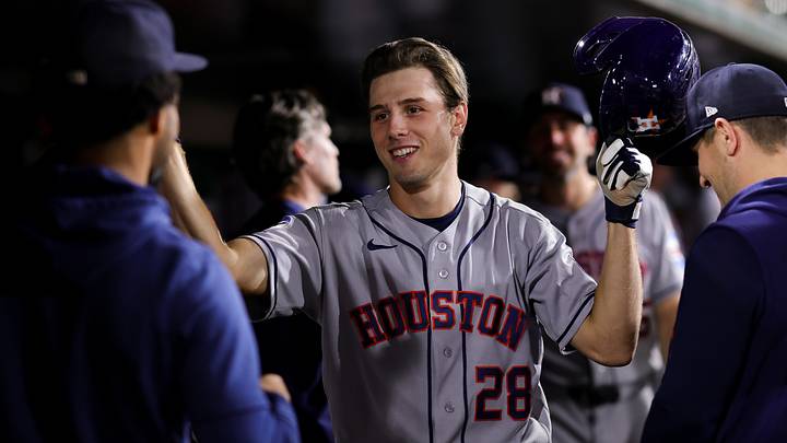 Houston Astros center fielder Lucas Spence is congratulated in the dugout after hitting a one-run home run. Credit: Sergio Estrada-Imagn Images Houston Astros center fielder Lucas Spence is congratulated in the dugout after hitting a one-run home run. Credit: Sergio Estrada-Imagn Images