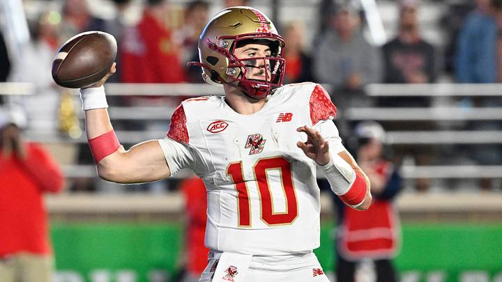 Sep 11, 2026; Chestnut Hill, Massachusetts, USA; Boston College Eagles quarterback Mason McKenzie (10) throws a pass against the Rutgers Scarlet Knights during the second half at Alumni Stadium. Mandatory Credit: Eric Canha-Imagn Images Sep 11, 2026; Chestnut Hill, Massachusetts, USA; Boston College Eagles quarterback Mason McKenzie (10) throws a pass against the Rutgers Scarlet Knights during the second half at Alumni Stadium. Mandatory Credit: Eric Canha-Imagn Images