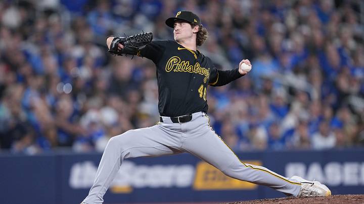 May 24, 2026; Toronto, Ontario, CAN; Pittsburgh Pirates pitcher Mason Montgomery (46) throws a pitch against the Toronto Blue Jays during the seventh inning at Rogers Centre. Mandatory Credit: Nick Turchiaro-Imagn Images