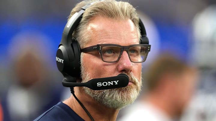 Dallas Cowboys defensive coordinator Matt Eberflus watches from the sidelines against the Los Angeles Rams.
