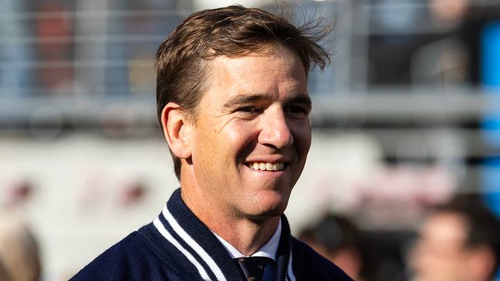 Former Super Bowl MVP Eli Manning in attendance before Super Bowl LX between the Seattle Seahawks and the New England Patriots at Levi's Stadium. 