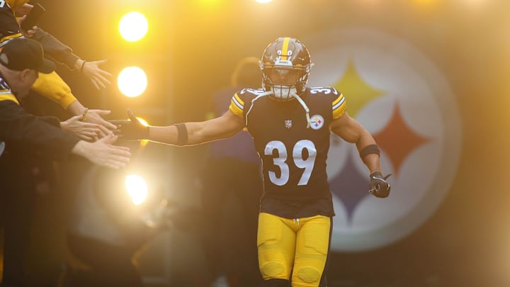 Minkah Fitzpatrick of the Pittsburgh Steelers runs out of the tunnel after being introduced prior to the start of the game against the New York Jets at Acrisure Stadium in Pittsburgh, PA on October 2, 2022.

Pittsburgh Steelers Vs New York Jets Week 4