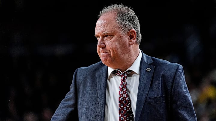 Wisconsin head coach Greg Gard watches a play against Michiganduring the first half at Crisler Center in Ann Arbor on Saturday, Jan. 10, 2026.