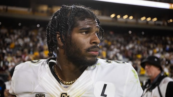 Oct 7, 2023; Tempe, Arizona, USA; Colorado Buffaloes quarterback Shedeur Sanders (2) after defeating the Arizona State Sun Devils at Mountain America Stadium, Home of the ASU Sun Devils. Mandatory Credit: Mark J. Rebilas-Imagn Images