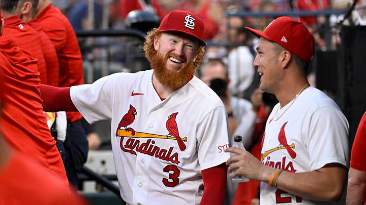 Jul 29, 2026; St. Louis, Missouri, USA; St. Louis Cardinals pitcher Dustin May (3) speaks with teammates during a game against the Chicago Cubs in the fifth inning at Busch Stadium. Mandatory Credit: Joe Puetz-Imagn Images Jul 29, 2026; St. Louis, Missouri, USA; St. Louis Cardinals pitcher Dustin May (3) speaks with teammates during a game against the Chicago Cubs in the fifth inning at Busch Stadium. Mandatory Credit: Joe Puetz-Imagn Images