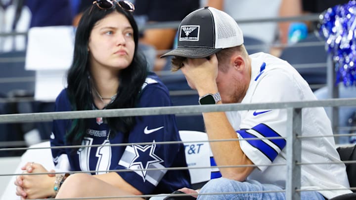 Dallas Cowboys fans react during the second half against the Baltimore Ravens at AT&T Stadium 
