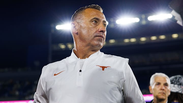 Oct 18, 2025; Lexington, Kentucky, USA; Texas Longhorns head coach Steve Sarkisian is interviewed by the media after the game against the Kentucky Wildcats at Kroger Field. Oct 18, 2025; Lexington, Kentucky, USA; Texas Longhorns head coach Steve Sarkisian is interviewed by the media after the game against the Kentucky Wildcats at Kroger Field.