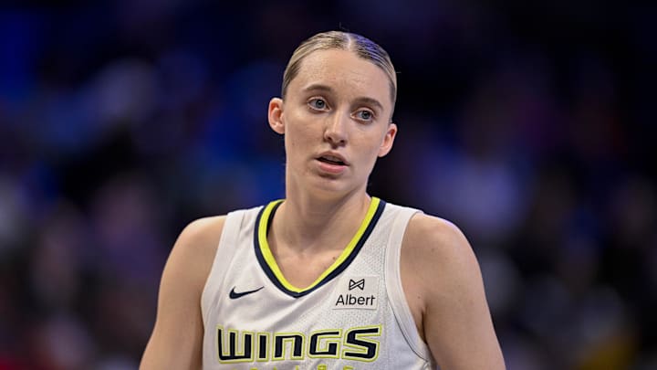 Jul 28, 2025; Arlington, Texas, USA; Dallas Wings guard Paige Bueckers (5) during the game between the Dallas Wings and the New York Liberty at College Park Center. Mandatory Credit: Jerome Miron-Imagn Images Jul 28, 2025; Arlington, Texas, USA; Dallas Wings guard Paige Bueckers (5) during the game between the Dallas Wings and the New York Liberty at College Park Center. Mandatory Credit: Jerome Miron-Imagn Images