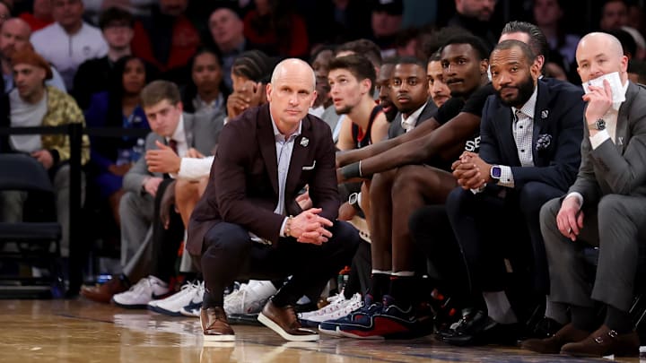 Mar 14, 2025; New York, NY, USA; Connecticut Huskies head coach Dan Hurley reacts during the second half against the Creighton Bluejays at Madison Square Garden. Mandatory Credit: Brad Penner-Imagn Images Mar 14, 2025; New York, NY, USA; Connecticut Huskies head coach Dan Hurley reacts during the second half against the Creighton Bluejays at Madison Square Garden. Mandatory Credit: Brad Penner-Imagn Images