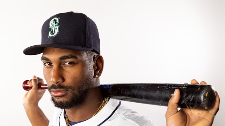 Seattle Mariners outfielder Lazaro Montes poses for a portrait during media day at Peoria Sports Complex on Feb. 20.