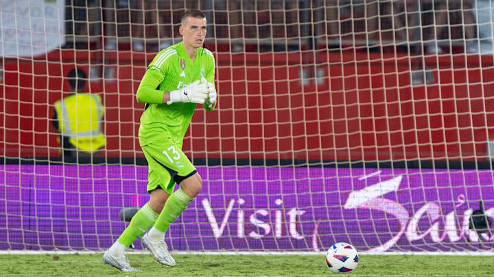 Andriy Lunin seen in action during the LaLiga EA Sports 2023...