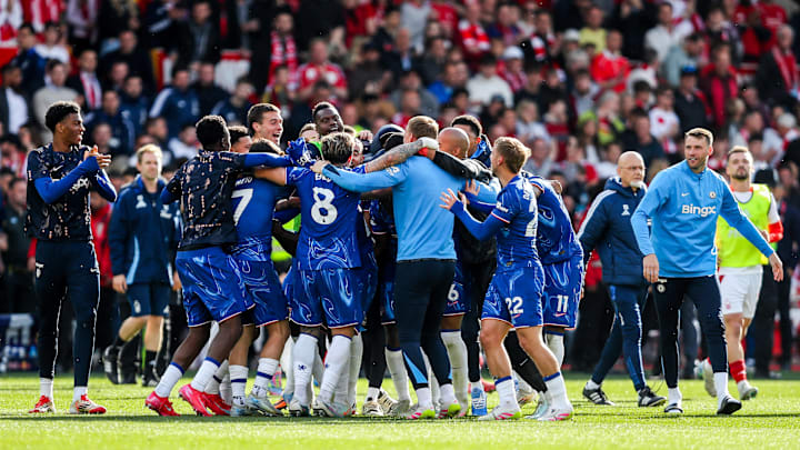 The Chelsea squad were in high spirits at full-time at the City Ground. The Chelsea squad were in high spirits at full-time at the City Ground.