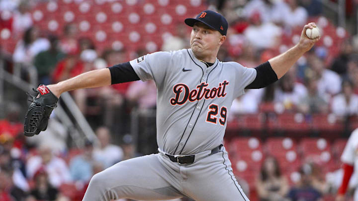 May 20, 2025; St. Louis, Missouri, USA; Detroit Tigers starting pitcher Tarik Skubal (29) pitches against the St. Louis Cardinals during the first inning at Busch Stadium. May 20, 2025; St. Louis, Missouri, USA; Detroit Tigers starting pitcher Tarik Skubal (29) pitches against the St. Louis Cardinals during the first inning at Busch Stadium.