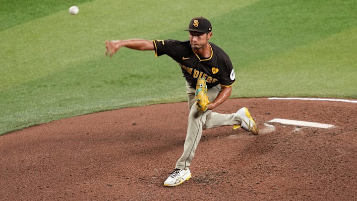 San Diego Padres pitcher Yu Darvish throws during a game against the Arizona Diamondbacks on Sept. 27 at Chase Field. San Diego Padres pitcher Yu Darvish throws during a game against the Arizona Diamondbacks on Sept. 27 at Chase Field.