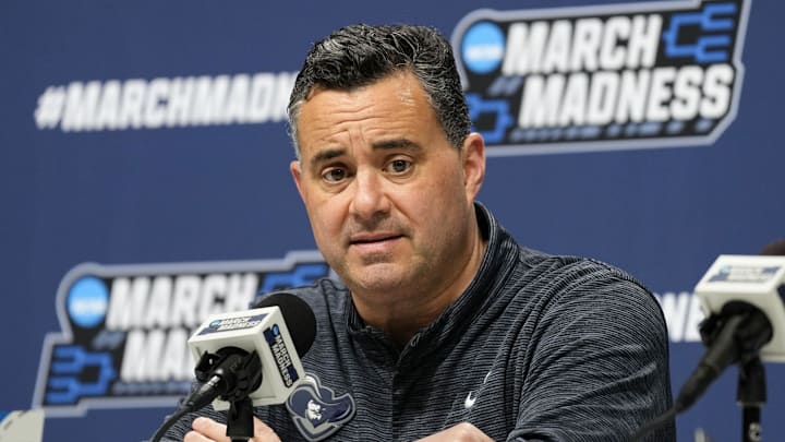 Mar 20, 2025; Milwaukee, WI, USA; Xavier Musketeers head coach Sean Miller speaks during an NCAA Tournament First Round Practice press conference at Fiserv Forum. Mandatory Credit: Jeff Hanisch-Imagn Images Mar 20, 2025; Milwaukee, WI, USA; Xavier Musketeers head coach Sean Miller speaks during an NCAA Tournament First Round Practice press conference at Fiserv Forum. Mandatory Credit: Jeff Hanisch-Imagn Images