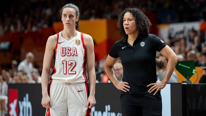 Caitlin Clark speaks to Kara Lawson during the FIBA World Cup. Caitlin Clark speaks to Kara Lawson during the FIBA World Cup.