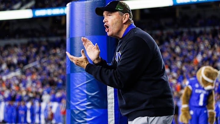 Nov 8, 2025; Lexington, Kentucky, USA; Kentucky Wildcats athletic director Mitch Barnhart reacts to the game during the third quarter against the Florida Gators at Kroger Field. Mandatory Credit: Jordan Prather-Imagn Images