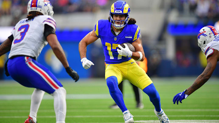 Dec 8, 2024; Inglewood, California, USA; Los Angeles Rams wide receiver Puka Nacua (17) runs the ball against Buffalo Bills safety Damar Hamlin (3) during the first half at SoFi Stadium. Mandatory Credit: Gary A. Vasquez-Imagn Images Dec 8, 2024; Inglewood, California, USA; Los Angeles Rams wide receiver Puka Nacua (17) runs the ball against Buffalo Bills safety Damar Hamlin (3) during the first half at SoFi Stadium. Mandatory Credit: Gary A. Vasquez-Imagn Images