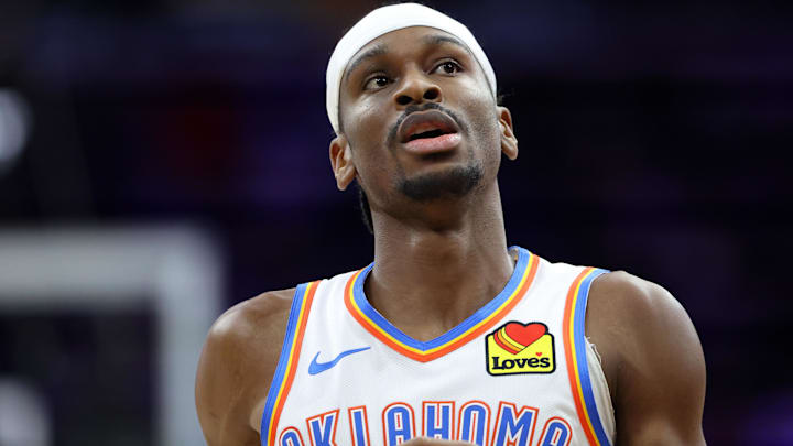 Mar 23, 2026; Philadelphia, Pennsylvania, USA; Oklahoma City Thunder guard Shai Gilgeous-Alexander (2) during the first quarter against the Philadelphia 76ers at Xfinity Mobile Arena. Mandatory Credit: Bill Streicher-Imagn Images