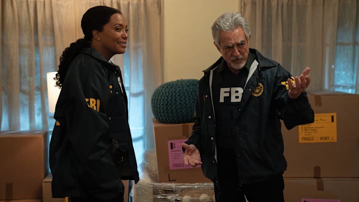 L-R: Aisha Tyler as Dr. Tara Lewis and Joe Mantegna as David Rossi in Criminal Minds: Evolution, episode 3, season 17 streaming on Paramount+, 2024. Photo Credit: Michael Yarish /Paramount+