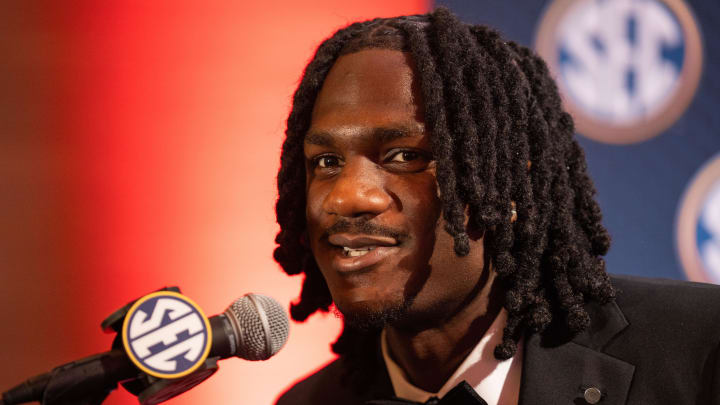 Arkansas wide receiver Andrew Armstrong speaking at Omni Dallas Hotel. Arkansas wide receiver Andrew Armstrong speaking at Omni Dallas Hotel.