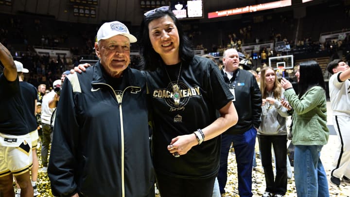 Legendary Purdue coach Gene Keady with Julia Edey, Zach Edey's mother