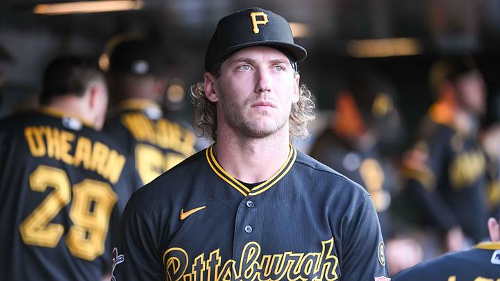 Jun 17, 2026; West Sacramento, California, USA; Pittsburgh Pirates pitcher Braxton Ashcraft (35) looks on from the dugout during the fourth inning of the game against the Athletics at Sutter Health Park. Mandatory Credit: Ed Szczepanski-Imagn Images