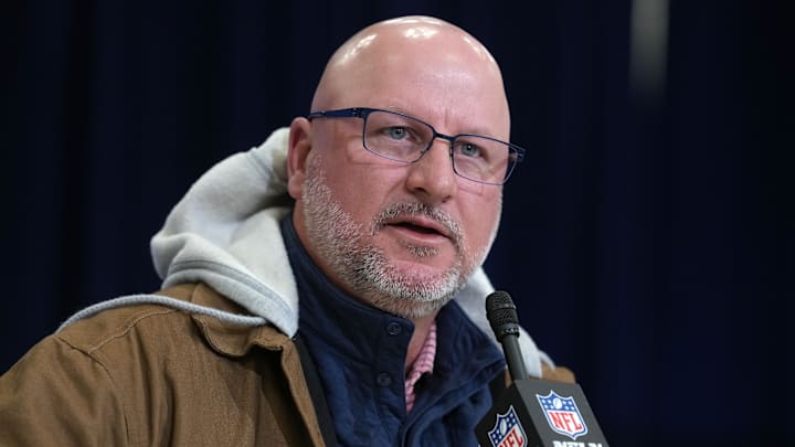 Feb 24, 2026; Indianapolis, IN, USA; Los Angeles Chargers general manager Joe Hortiz speaks at the NFL Scouting Combine at the Indiana Convention Center. Mandatory Credit: Kirby Lee-Imagn Images