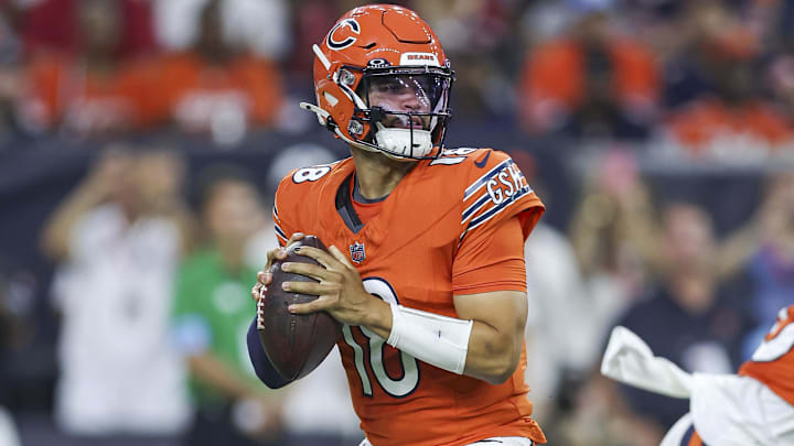 Chicago Bears quarterback Caleb Williams (18) in action during the game against the Houston Texans. Chicago Bears quarterback Caleb Williams (18) in action during the game against the Houston Texans.