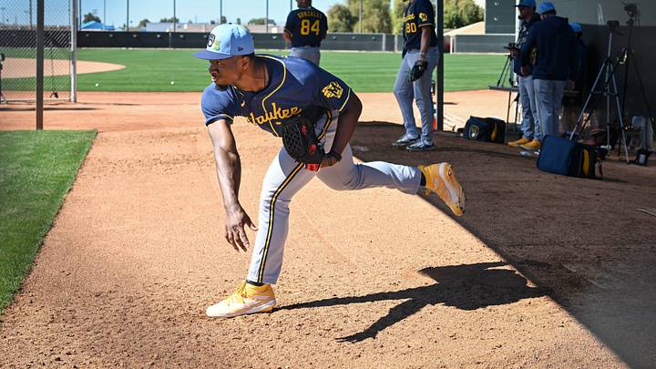 Milwaukee Brewers pitching prospect Ma'Kale Holden throws in the bullpen during spring training workouts Saturday, February 14, 2026, at American Family Fields of Phoenix in Phoenix, Arizona.