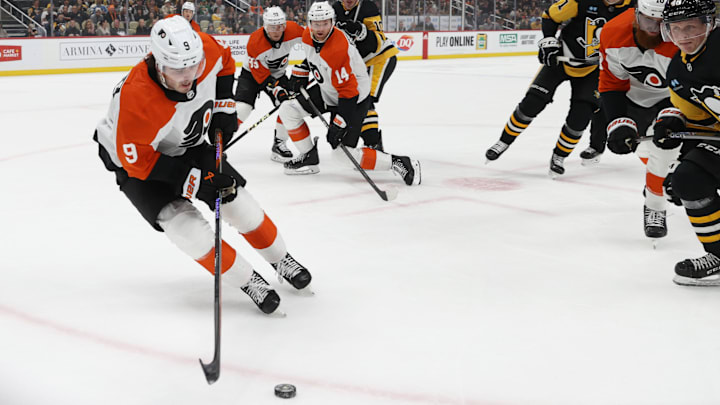 Jamie Drysdale suffered what appeared to be an injury to his left shoulder in the loss to the Penguins.