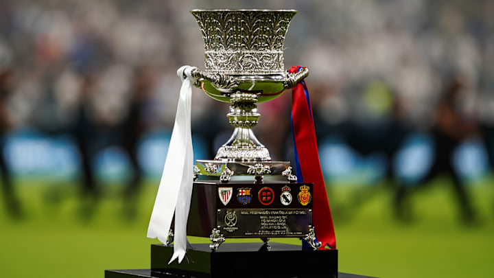 The Spanish Super Cup trophy is presented before the final... The Spanish Super Cup trophy is presented before the final...
