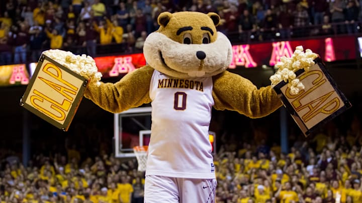Feb 7, 2015; Minneapolis, MN, USA; Minnesota Gophers mascot Goldie Gopher in the second half against the Purdue Boilermakers at Williams Arena. The Minnesota Gophers beat the Purdue Boilermakers 62-58. Mandatory Credit: Brad Rempel-Imagn Images Feb 7, 2015; Minneapolis, MN, USA; Minnesota Gophers mascot Goldie Gopher in the second half against the Purdue Boilermakers at Williams Arena. The Minnesota Gophers beat the Purdue Boilermakers 62-58. Mandatory Credit: Brad Rempel-Imagn Images