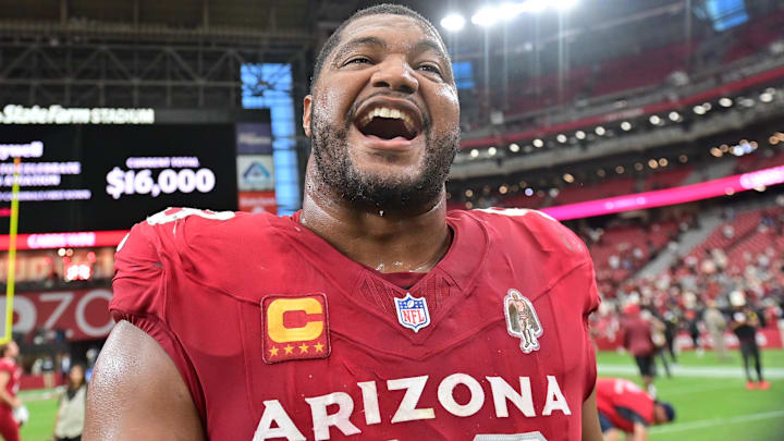 Sep 14, 2025; Glendale, Arizona, USA;  Arizona Cardinals defensive tackle Calais Campbell (93) walks off the field after the win against the Carolina Panthers at State Farm Stadium. Mandatory Credit: Matt Kartozian-Imagn Images